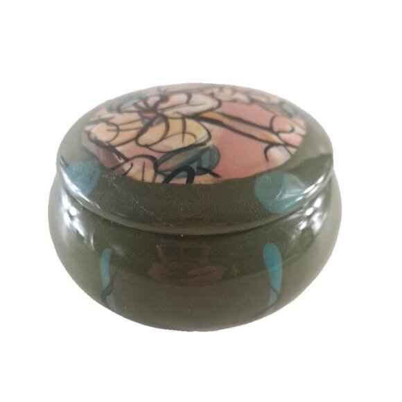 Kelly Jo Pottery Bowl W Lid Small Floral Cactus Southwestern Rare Pattern - Picture 1 of 5